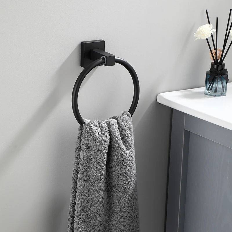 Towel Holder Wall Mount Self Adhesive No Punching Aluminum Bathroom Towel Hanger Ring WB8719