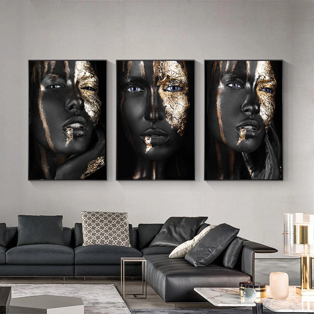 Black and gold African abstract art, canvas oil painting, posters and