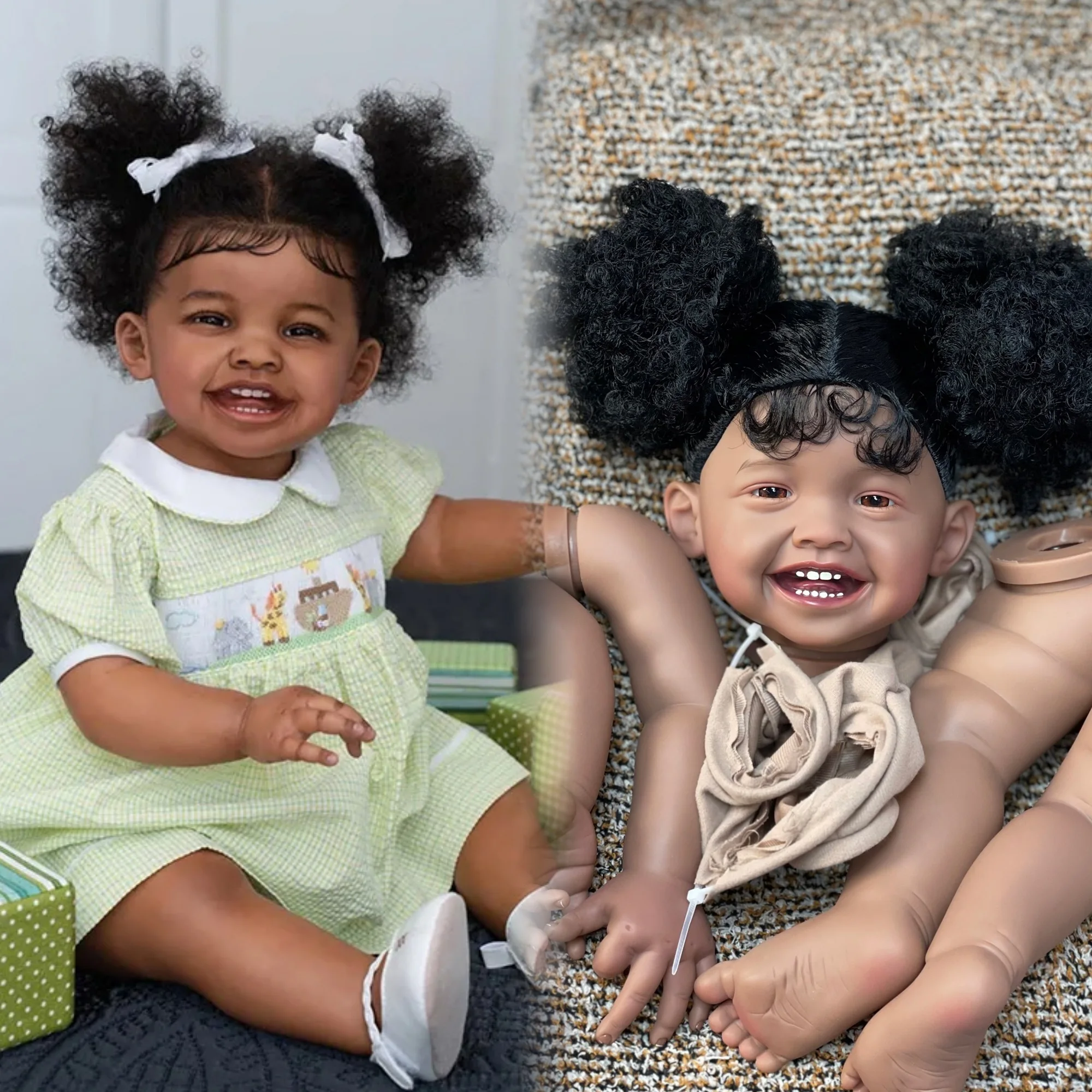 22-23 인치 어두운 피부 Mila Reborn 인형 키트 검은 머리 미조립 DIY 소프트 키트 Reborn Handmade Lifelike Real Bebe Reborn