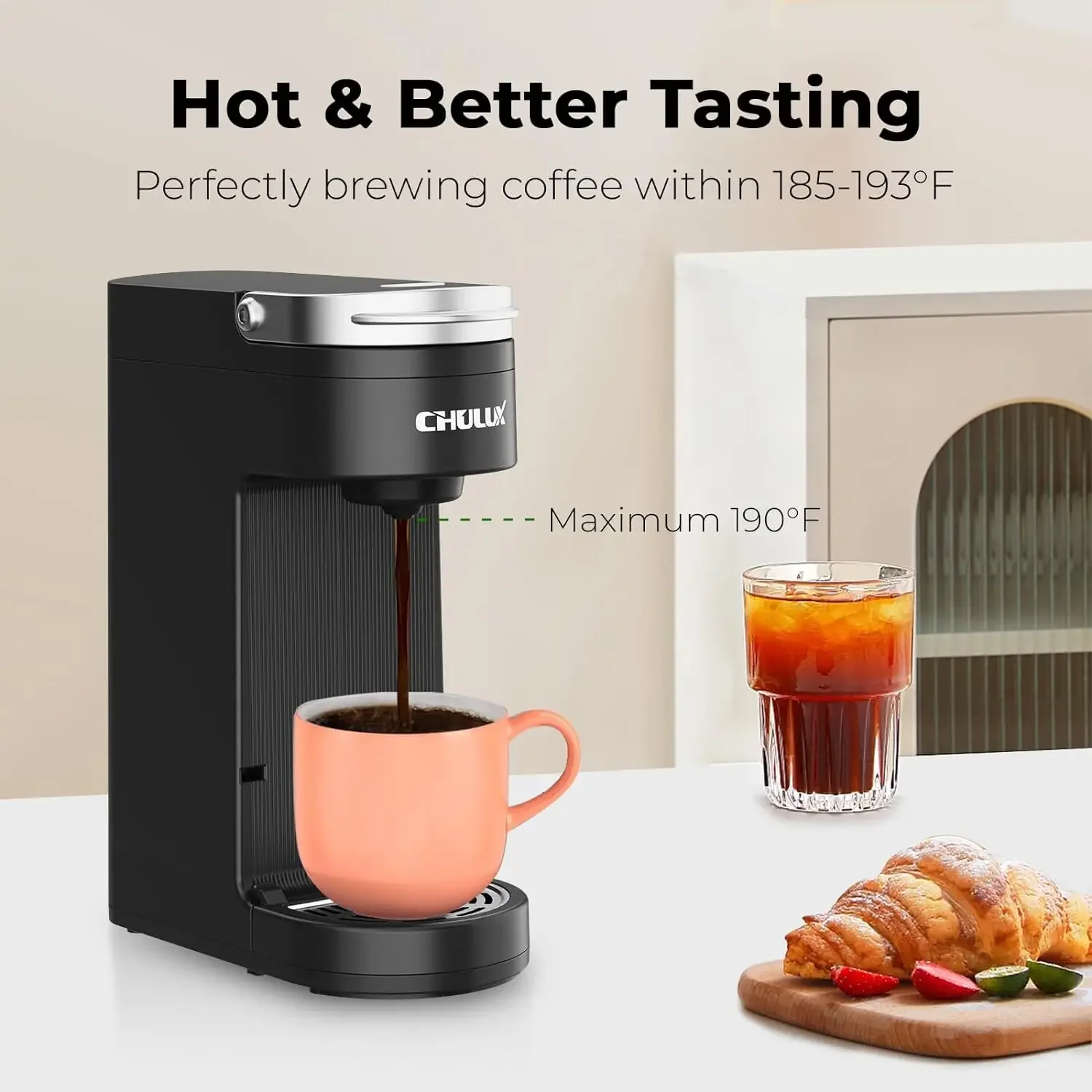 NEW Slim Single Serve Coffee Maker for K Cup Pods & Ground Coffee, One Cup Coffee Maker Fits 7.3" Travel Mugs 6