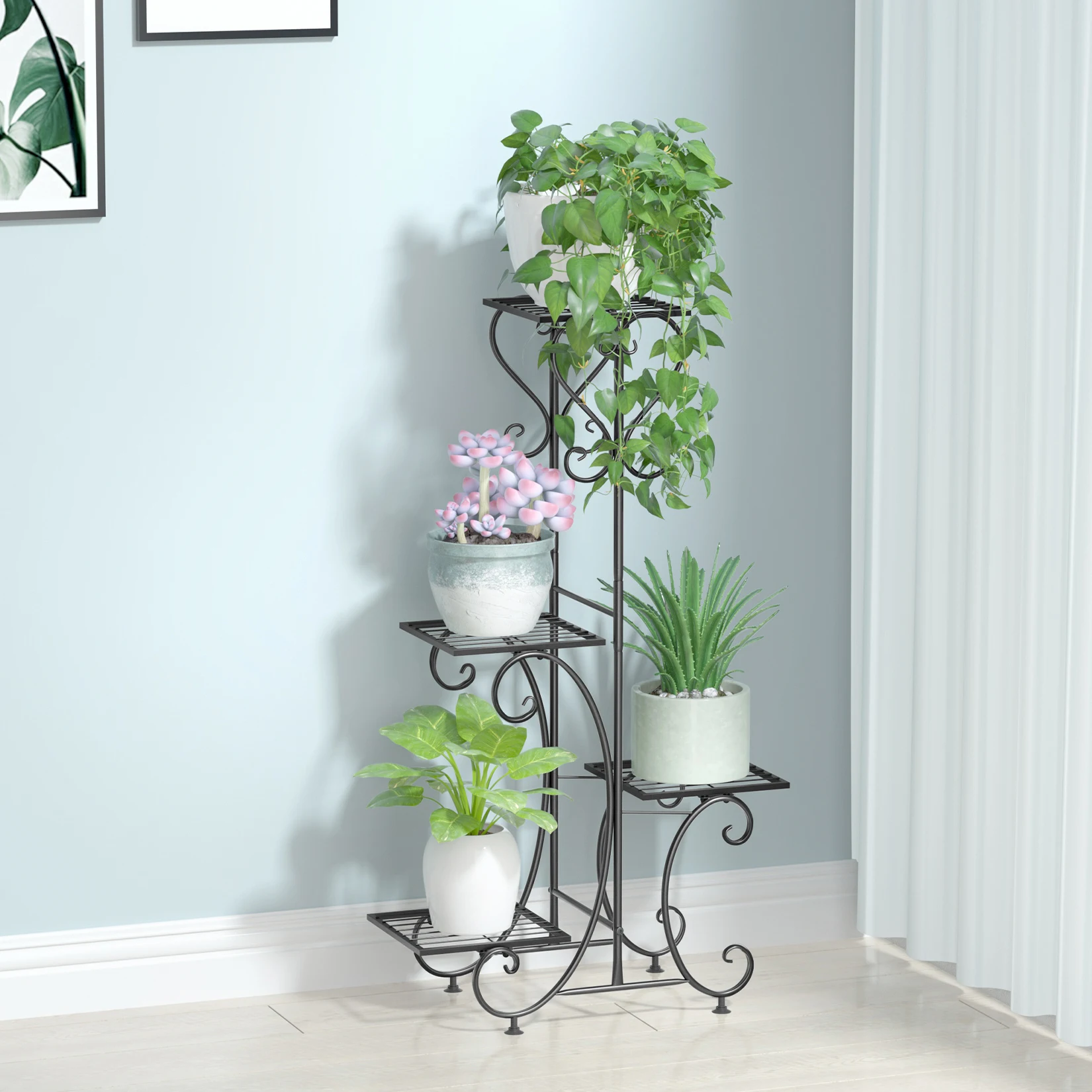Metal Plant Stand Outdoor Indoor Garden Plant Shelves Pots Holder 4 Tier