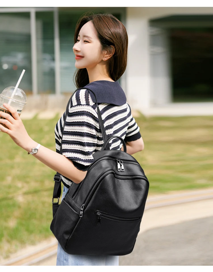 100% Genuine Leather Backpacks For Women Cowhide High Capacity Waterproof Backpack Trendy Women Bags Girl Travel School Bags 4