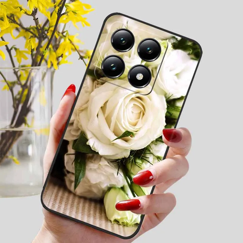 Floral Print Soft TPU Silicone Phone Cover with Black Bumpers