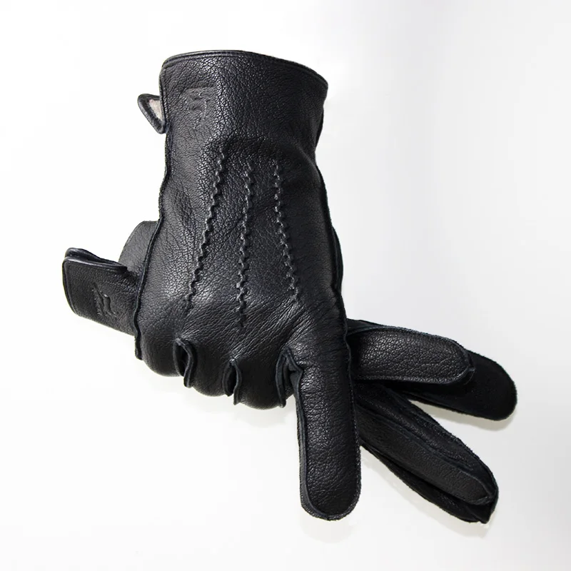 Leather Deerskin Gloves Men's Fashion Outer Seam Motorcycle Cycling Autumn and Winter Velvet Lining Warm Wool Lining Driver