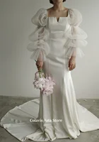 Japan Style Floor Length Square Neck Wedding Dress Korea Customized Backless Mermaid Bride Dresses Open Back Bridal Gowns 1