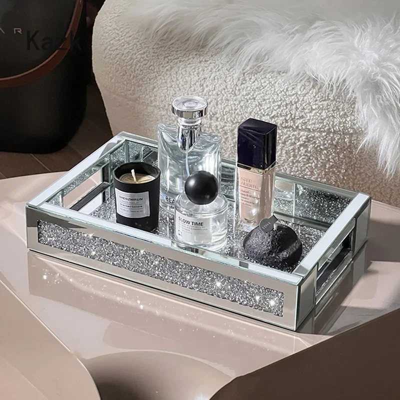 High End Diamond Inlaid Tray Modern Decor Service Tray Home Desktop Skincare Jewelry Organization Storage Trays Decorative 3