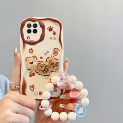 Cream Cake 3D Cartoon Cute Bear Bracelet Wave Phone Case Cover for Huawei Nova 7 SE (Brown Bear)