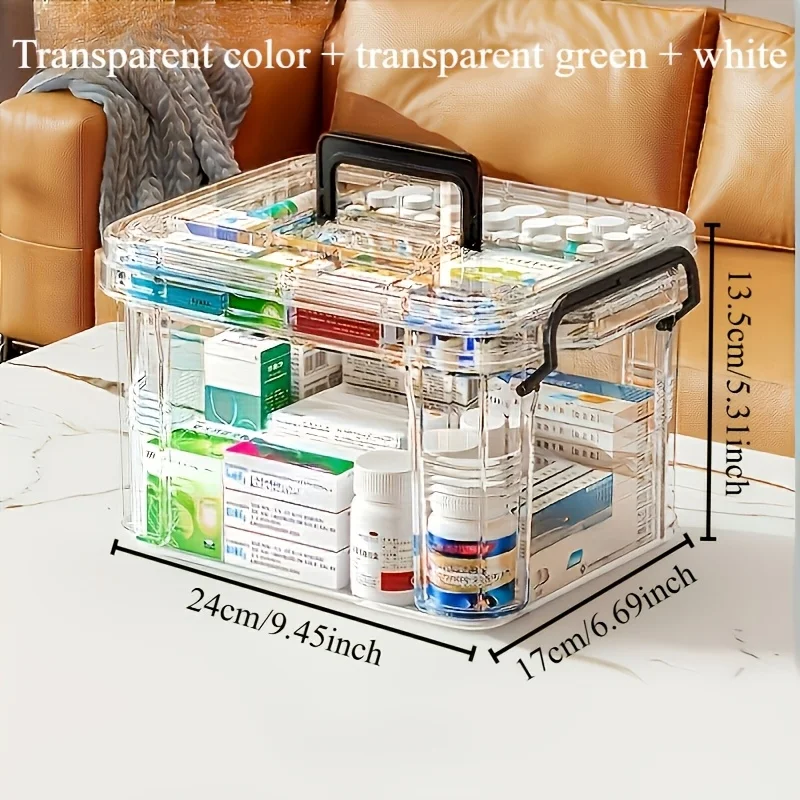 Modern Waterproof PVC Medicine Storage Box, Double-Layer, Stackable, Flip Top Closure, Rectangle Shape - Image 4