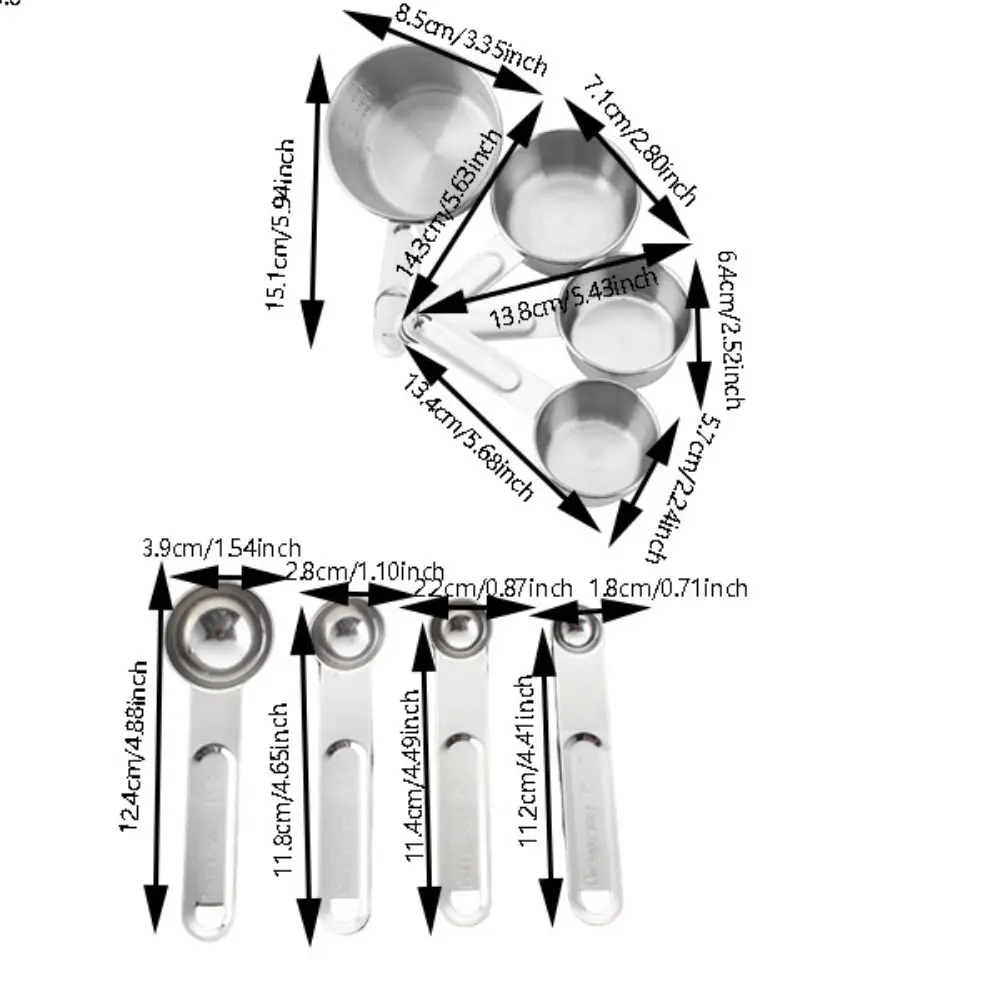 8Pcs Stainless Steel Measuring Cups Measuring Spoons Set Scaled Gold Silver Measuring Tools Stackable Spoons Baking Tools