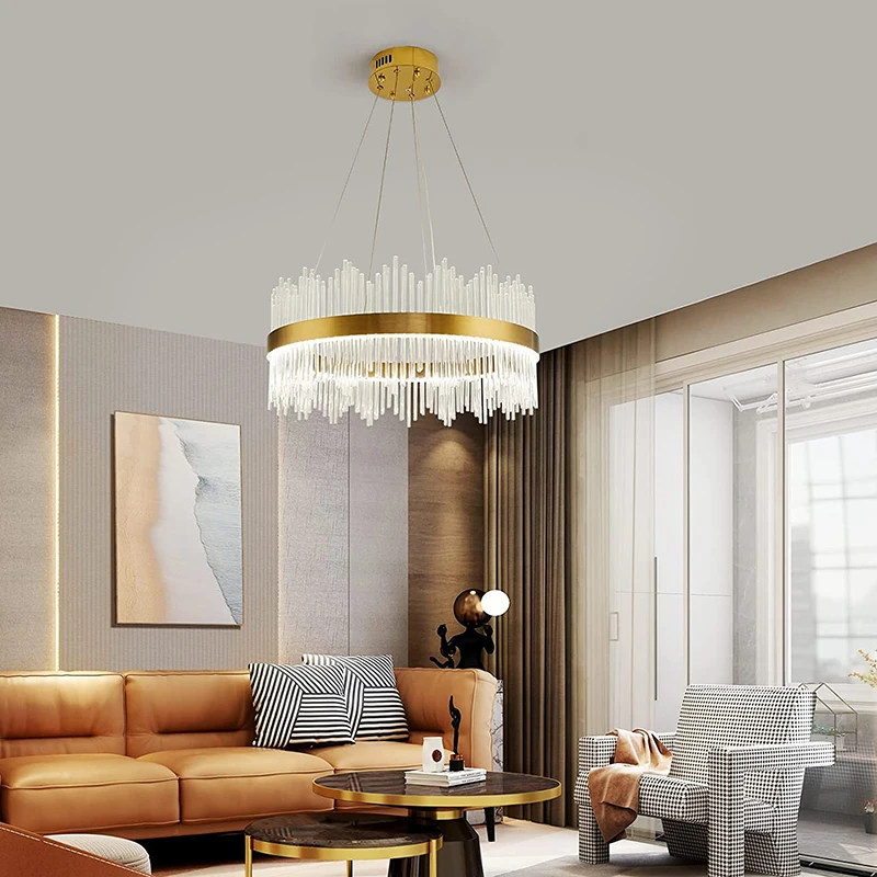 

Современный круглый потолочный светодиодный светильник золотистого цвета, 3-сторонний подвесной светильник с регулируемой яркостью для столовой, гостиной, кухонного островка, спальни