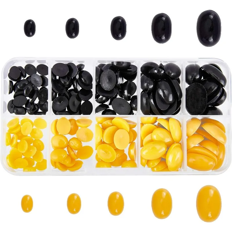 180pcs 5 Sizes Nose Cabochons 2 Colors Plastic Oval Nose Eyes 8~18mm Flatback Animal Craft for Amigurumi Bear Teddy