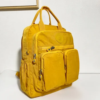 Zaino da donna alla moda in nylon impermeabile con manico morbido Solido multi-tasca da viaggio con cerniera Borse da scuola femminili Zaino per laptop