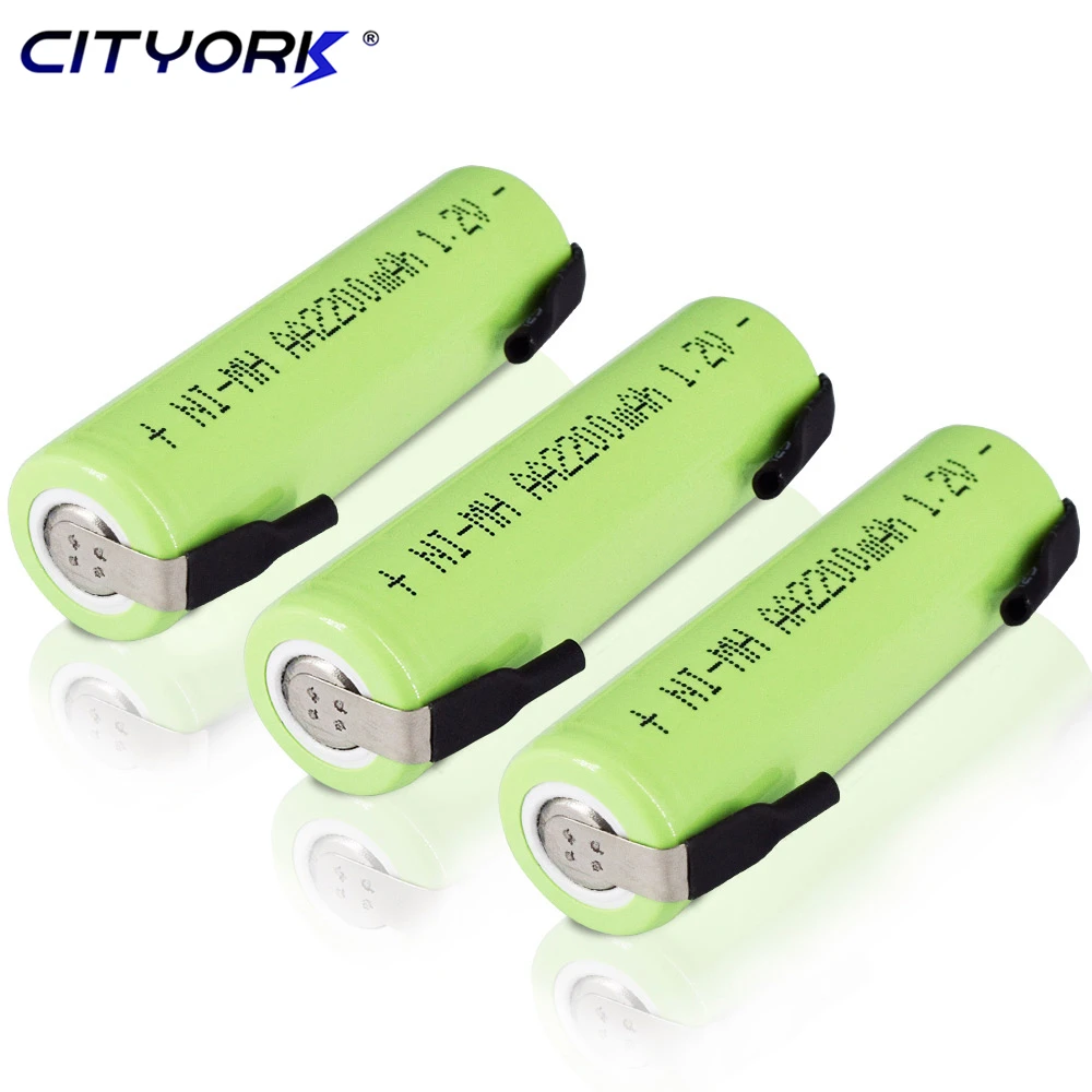 CITYORK AA Rechargeable Battery 1.2V AA NiMH 2200mAh Batteries 2A with welding tabs for Philips electric shaver razor toothbrush lithium button batteries