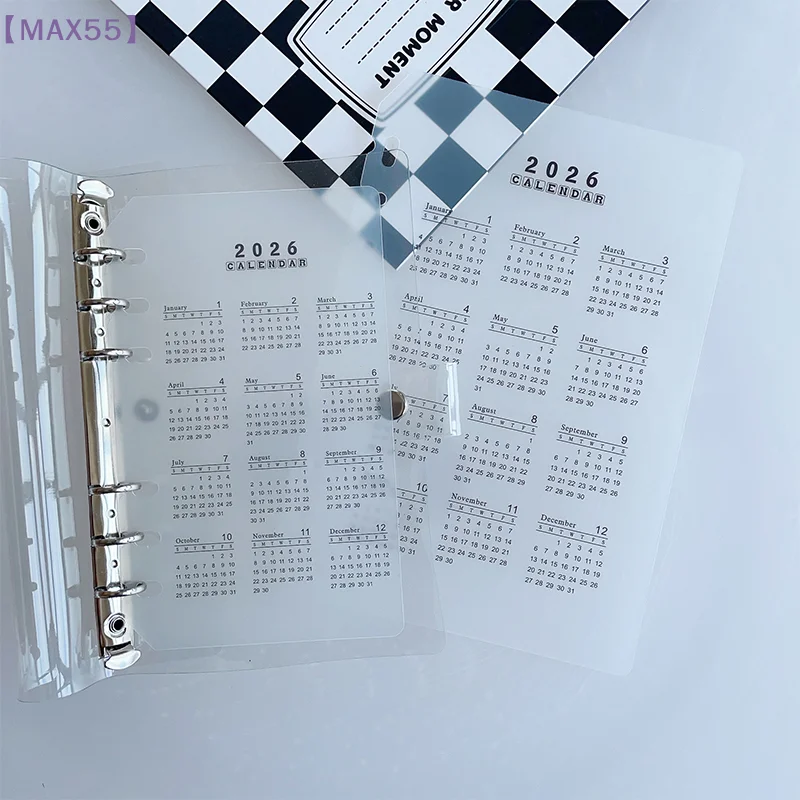 【MAX-55】2026 A5/A6 루즈리프 6홀 캘린더 분리 페이지 내구성이 뛰어난 투명 PP 반투명 소재
