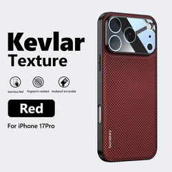 Luxury Matte Carbon Fibre Texture Shockproof Phone Case with Glass Lens Protection - iPhone 15 (Red)