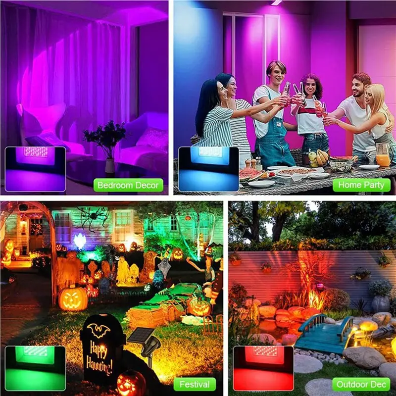 A19F-4 팩 100W RGB LED 투광 조명 IP66 방수 색상 변경 투광 조명, 파티, 할로윈 220V용 리모컨 포함