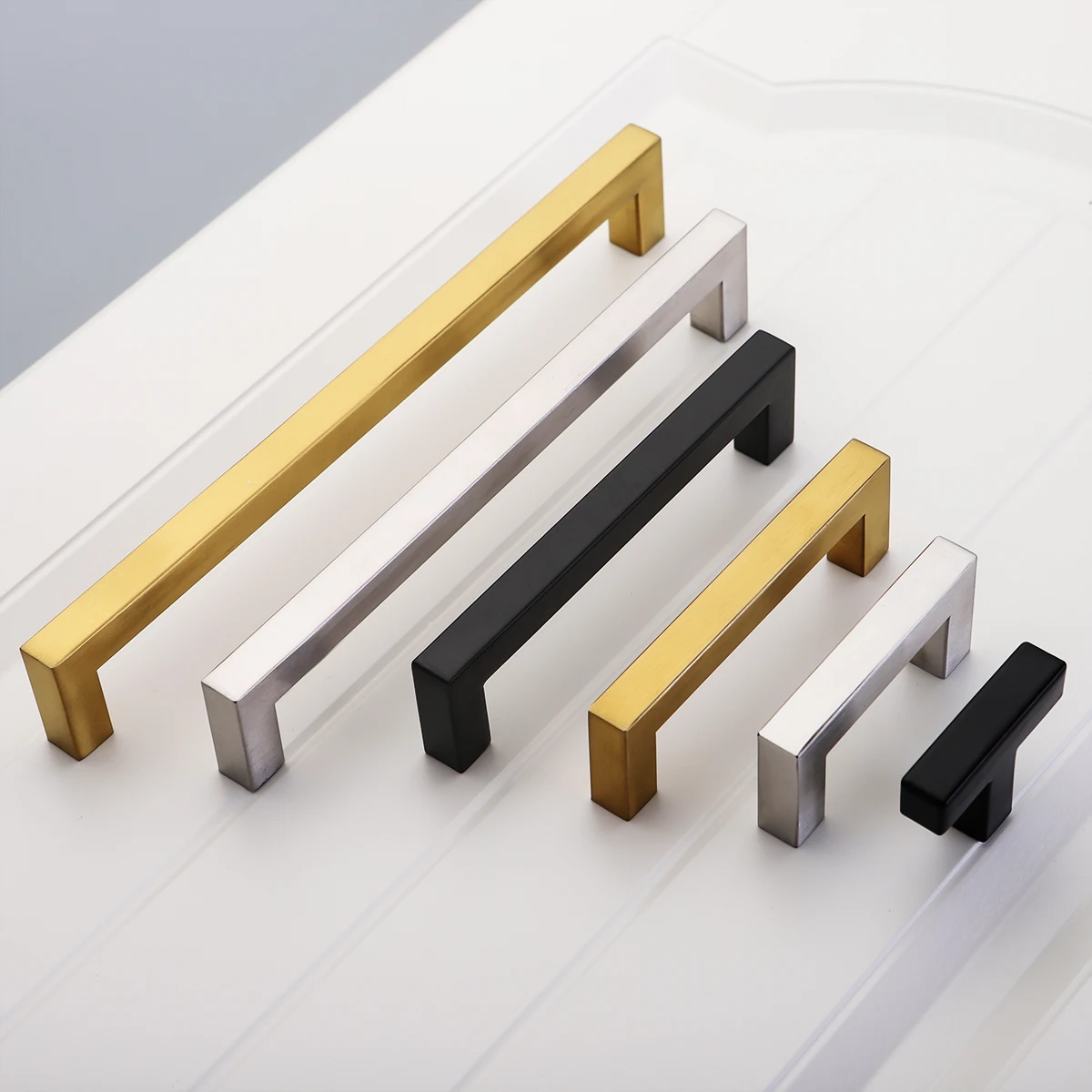 Square Handles for Cabinets and Drawers Dressing Table Stainless Steel Kitchen Pull  Silver Black European Style Home Furniture