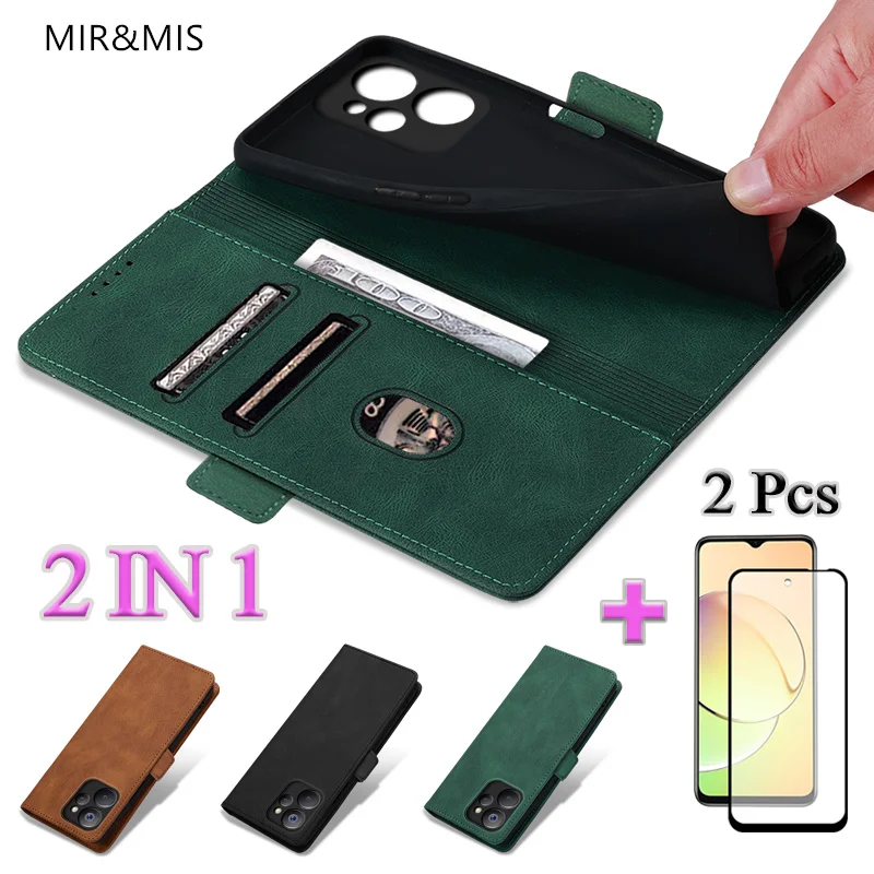 

2 IN 1 For Realme 10 5G Realme 10T 5G Wallet Leather Case Casing With Two Piece Ceramic Screen