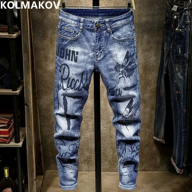 Pantalones vaqueros con estampado para hombre, Jeans informales