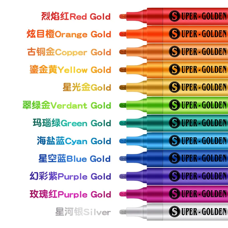 12 colors Metallic Paint Marker Pens For Ceramic Fabric Drawing