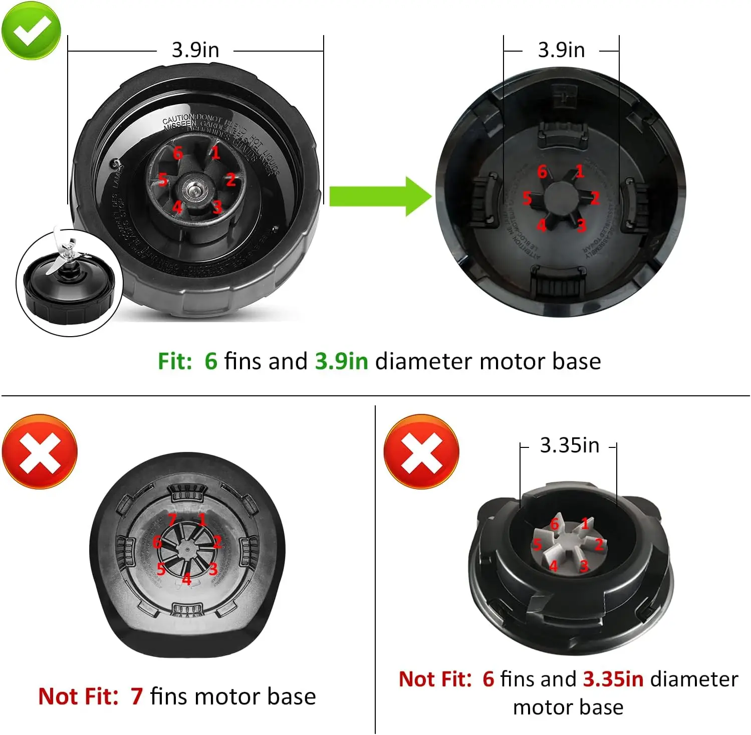 6 Fins for Ninja Blender ,for Auto IQ Bl450-70, Bl451-70, Bl454-70, Bl455-70, Size: One size, Black
