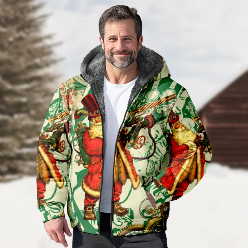 Christmas Creative Cotton Coat Hooded Sweater Casual Print Men's Fur Loop Arctic Velvet Zipper Patch Pocket Hooded Sweater a19