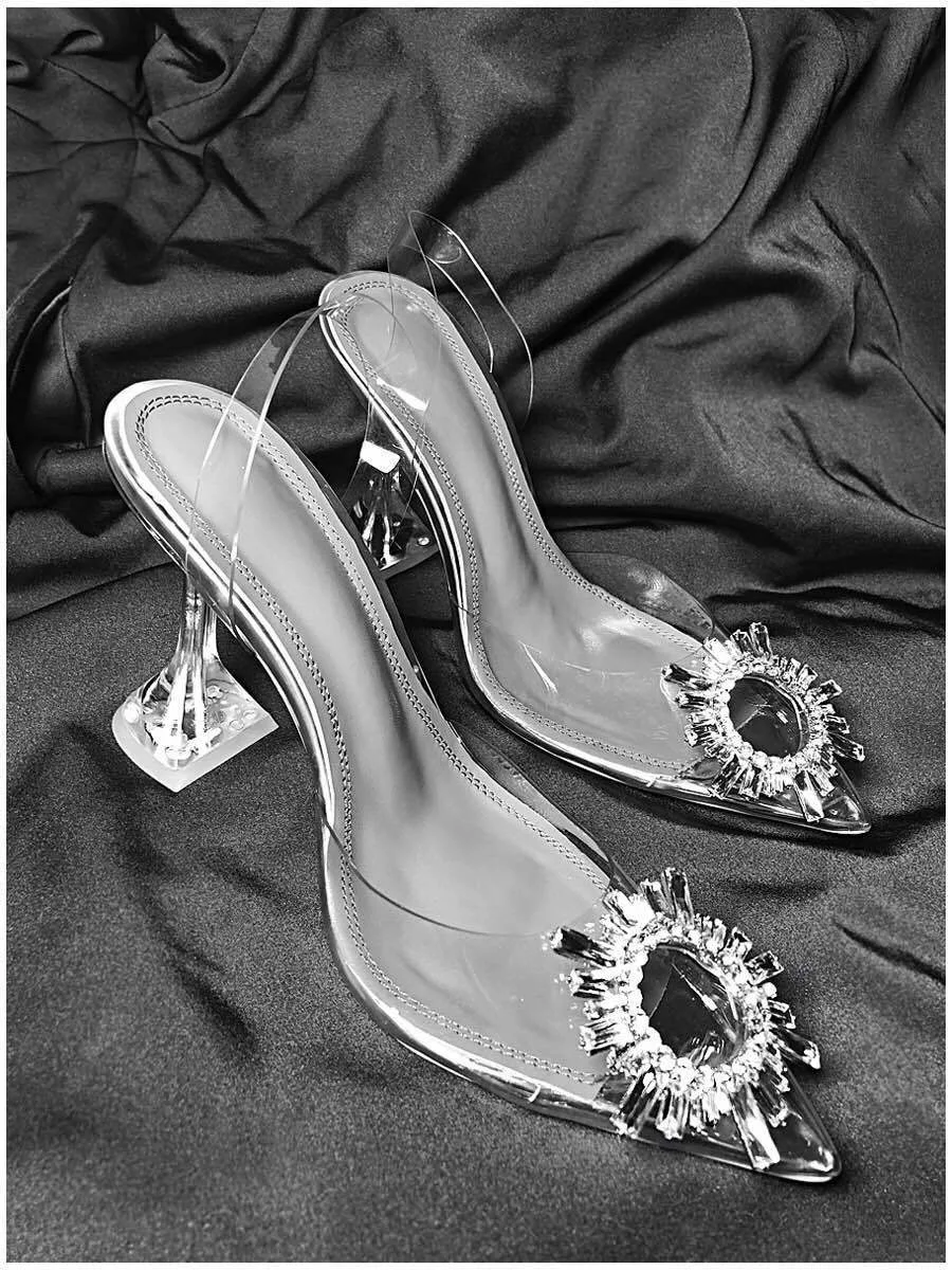 女性用クリスタルハイヒール,スリムサンダル,オープンバック