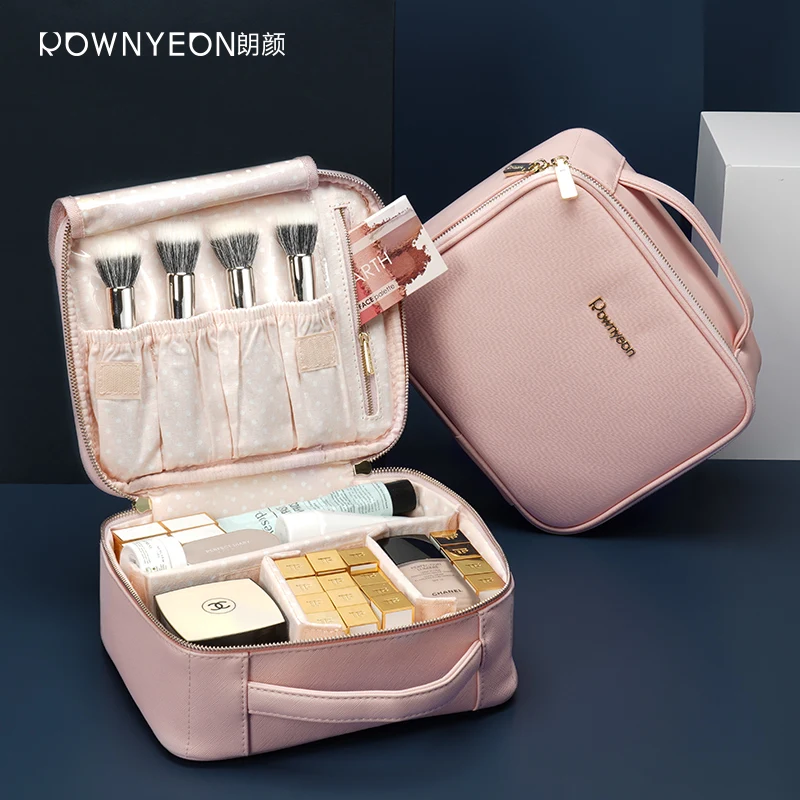 Rownyeon Pink Professional waterproof travel make up organizer bag