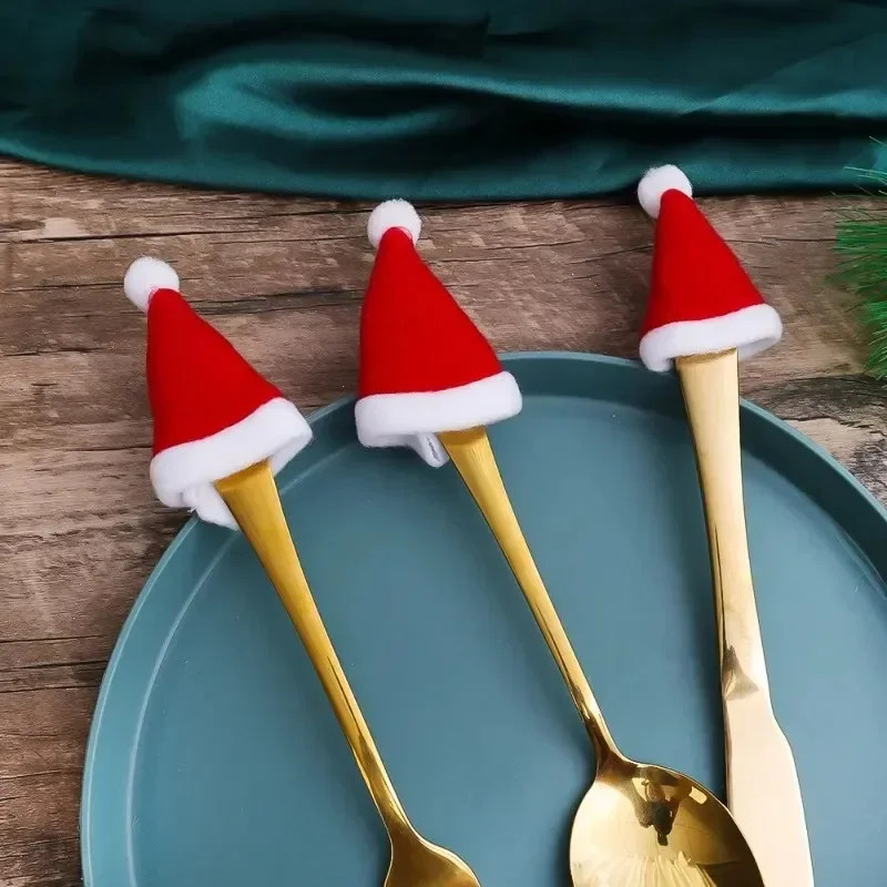 Description Picture 4 of itemWholesale Velvet Mini Santa Hats Wine Bottle Covers Christmas Tableware Holder Lollipop Caps Bottles Bags Xmas Home Party Decor