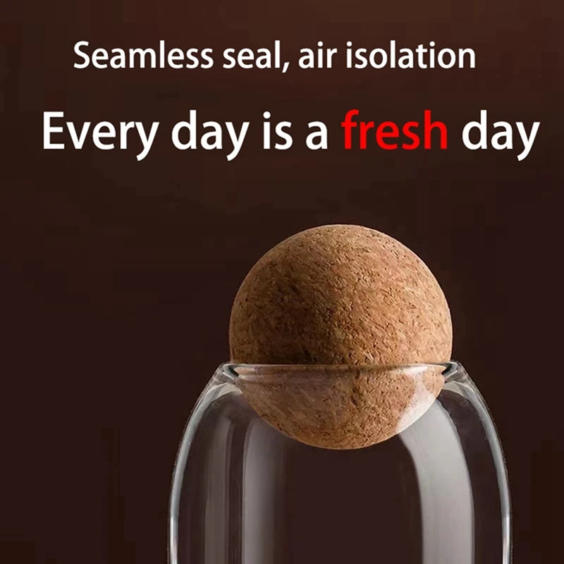Clear Glass Bottles Glass Food Storage Containers Airtight Round Cork Candy Nut Spice Coffee Bean Portable Food Container