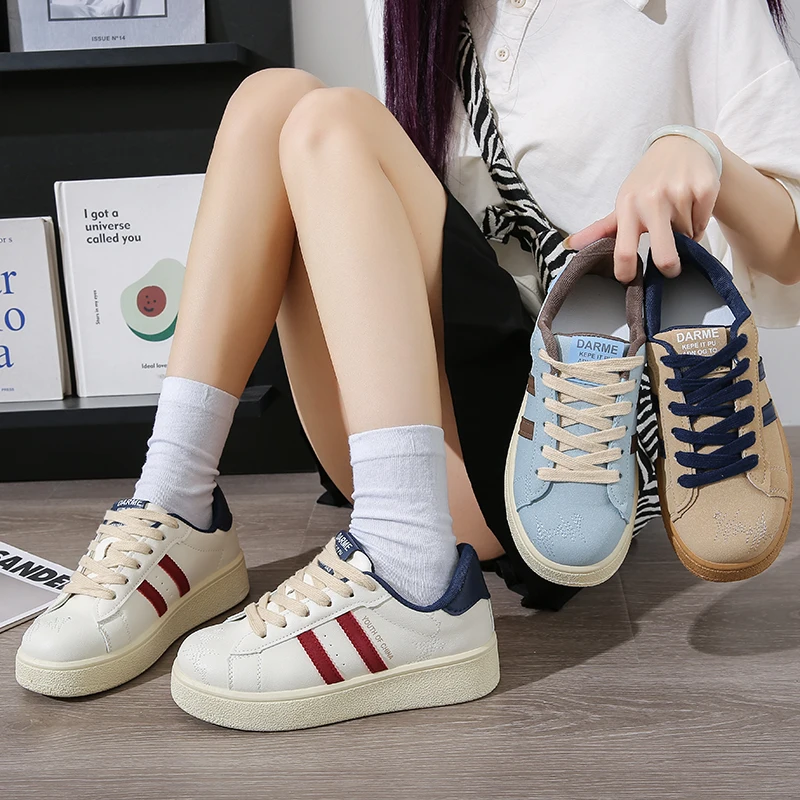 Board Shoes Women's Sneakers New Muffin Running Khaki Black White Color Matching Fashion Women's Shoes Casual Sports 35-40