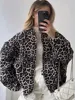 Leopard Zipper Jacket Women, Retro Autumn Casual Coat