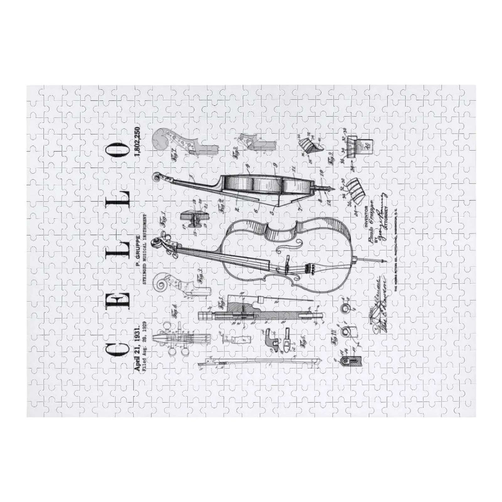 

Cello Vintage Patent Cellist Drawing Print Jigsaw Puzzle Personalize Personalised Puzzle