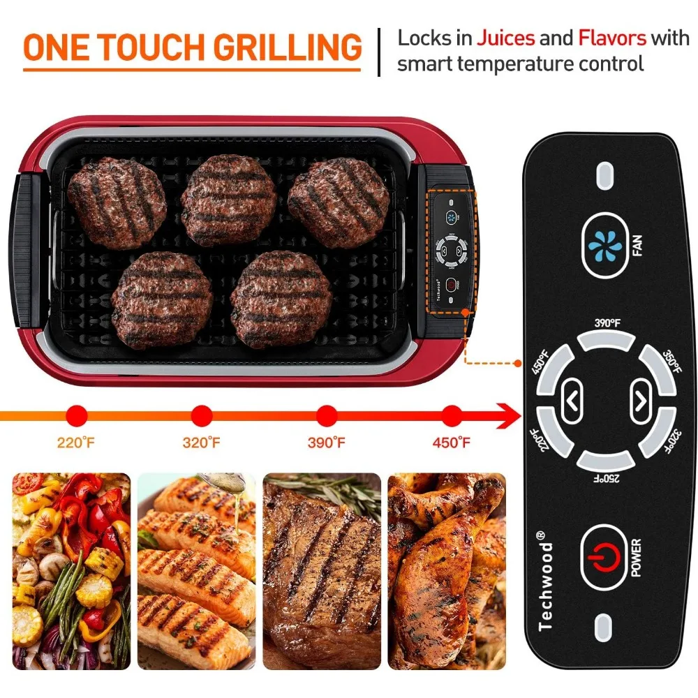 Indoor Smokeless Grill, 1500W Electric BBQ Grill and Non-Stick Grill Plates with Temperature Control, Removable Drip Tray 2