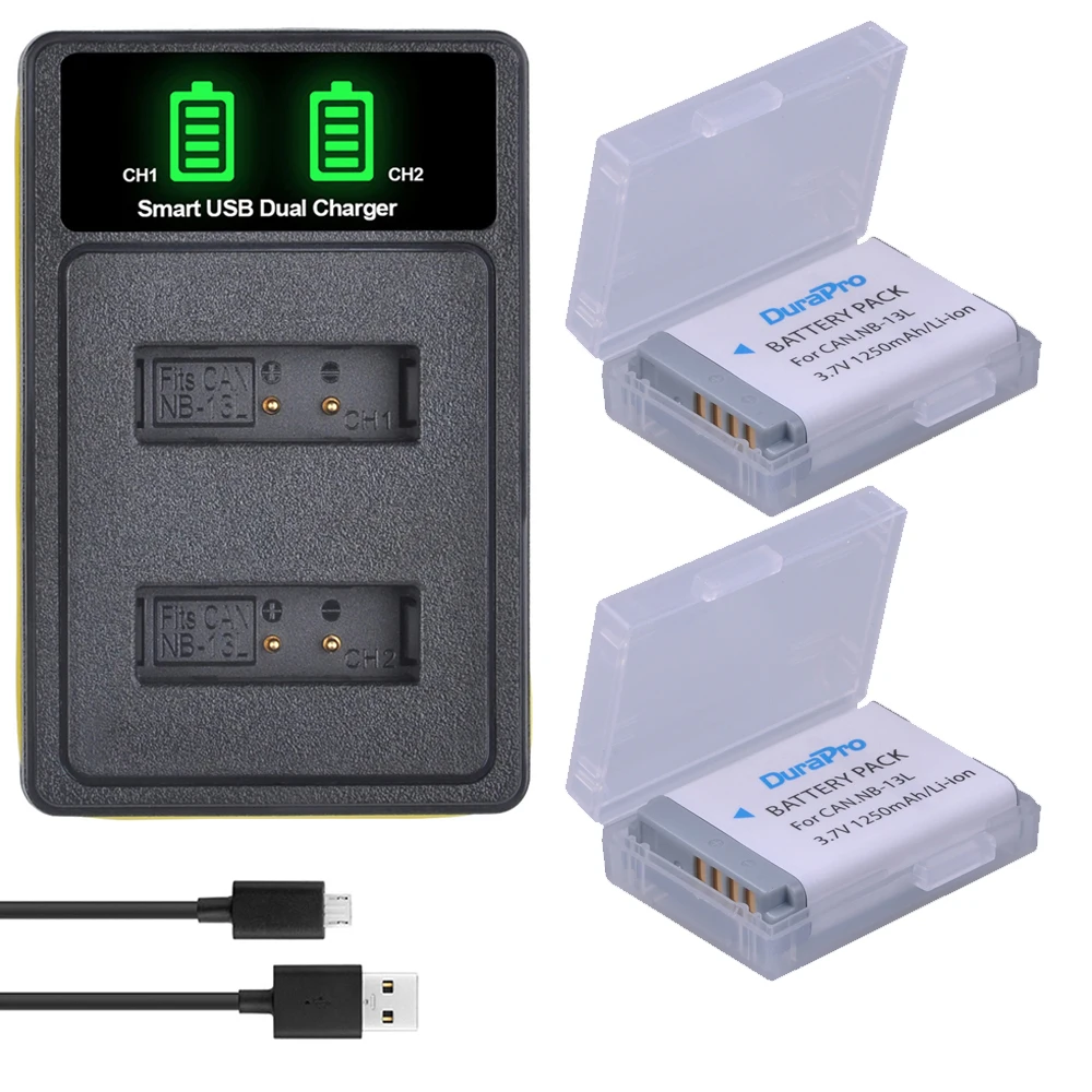 Durapro 1250Mah Nb 13L Bateria Nb-13L Nb13L Pacco Batteria + Caricabatterie Led Per Fotocamera Canon G5X G7X G9X G7 X Mark Ii Sx720 Hs