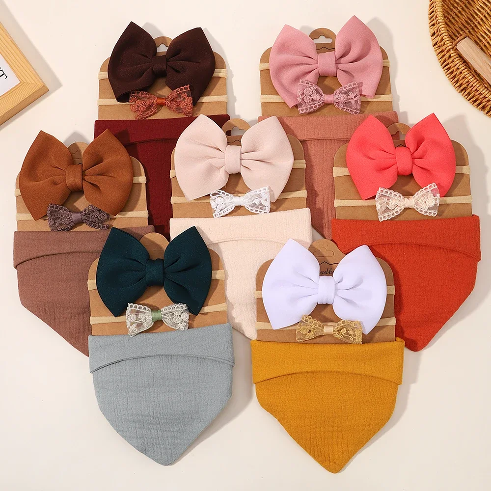 Baby Headband Saliva Towel Set Newborn Double Side Bibs Boys Girls Bandana Burp Cloths Feeding Smock Stuff 1/3Pcs saliva towel
