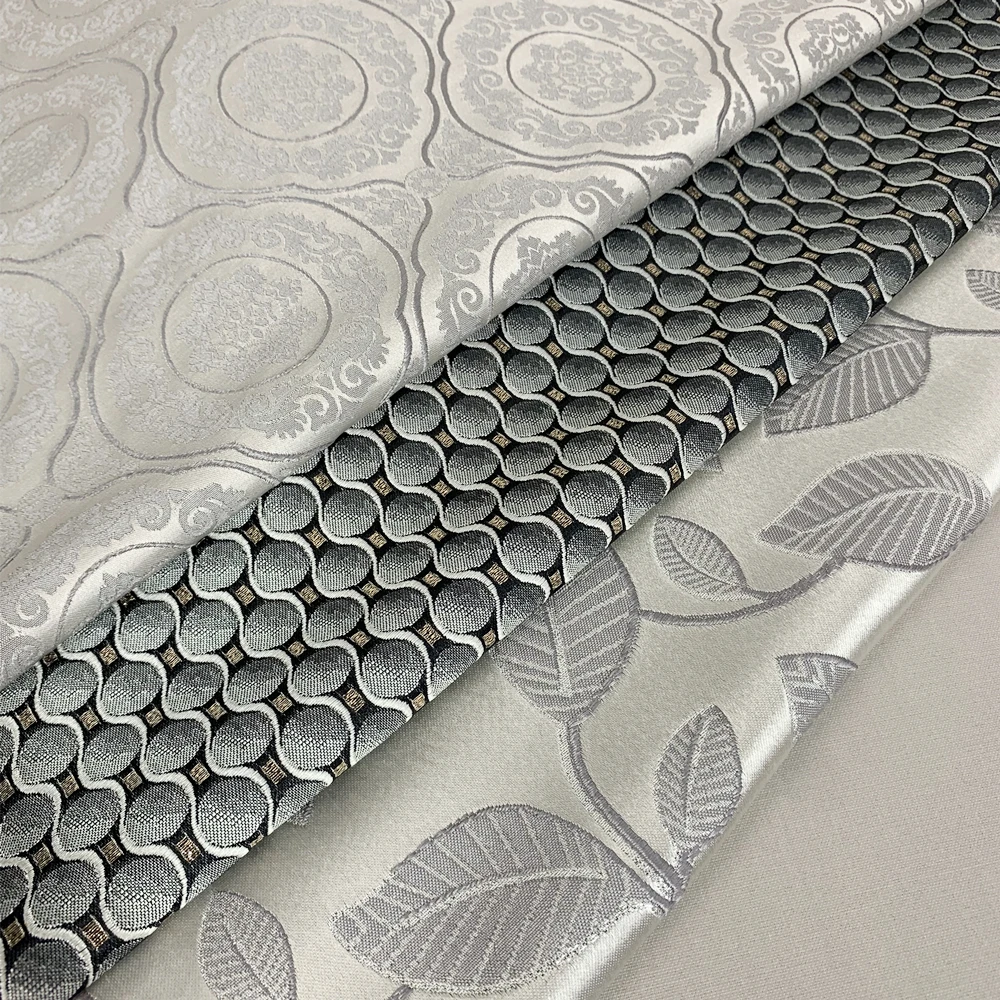 

Classic Damask Grey Woven Floral Leaves Pillow Sofa Armchair Fabric 145cm Hotel Upholstery Bedboard Chair Cloth 1 Meter Pack