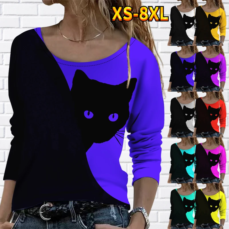 

2023 New Spring Autumn Women's Animal Print Top Sexy T-shirt Fashionable Round Neck Pullover Everyday Loose Size Long Sleeve
