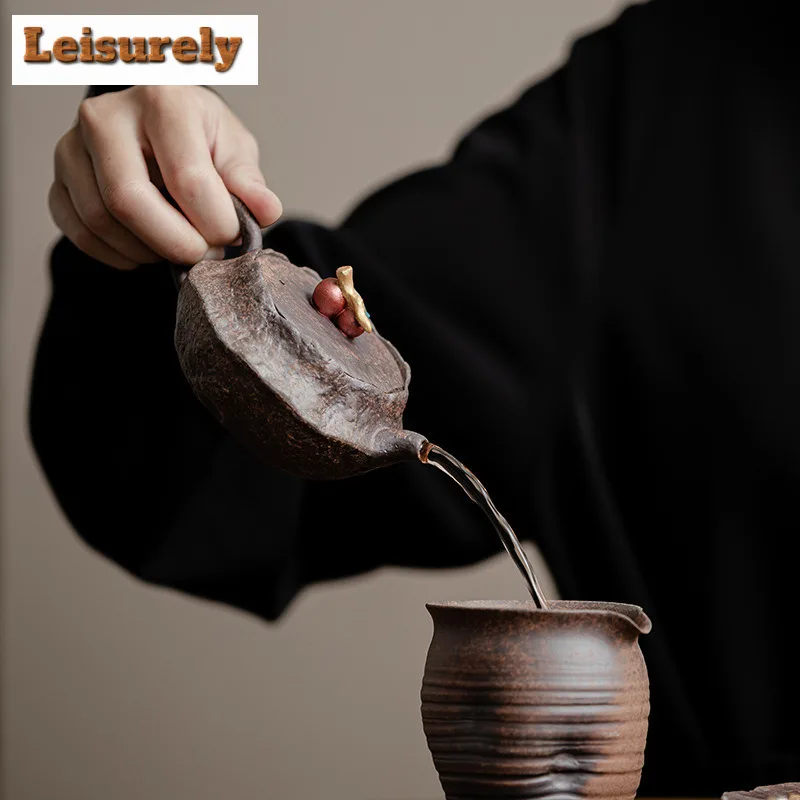 150ML Handamde Persimmon Lid Teapot Retro Old Rock Clay Pot Household Tea Maker Kettle With Strainer Kung Fu Tea Ceremony Craft