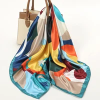 Silk Shawl Satin Square Scarf For Women Flower Neckerchief Female New Headband Hair Bands Print Foulard Hijab Wraps Bandana 2024 5