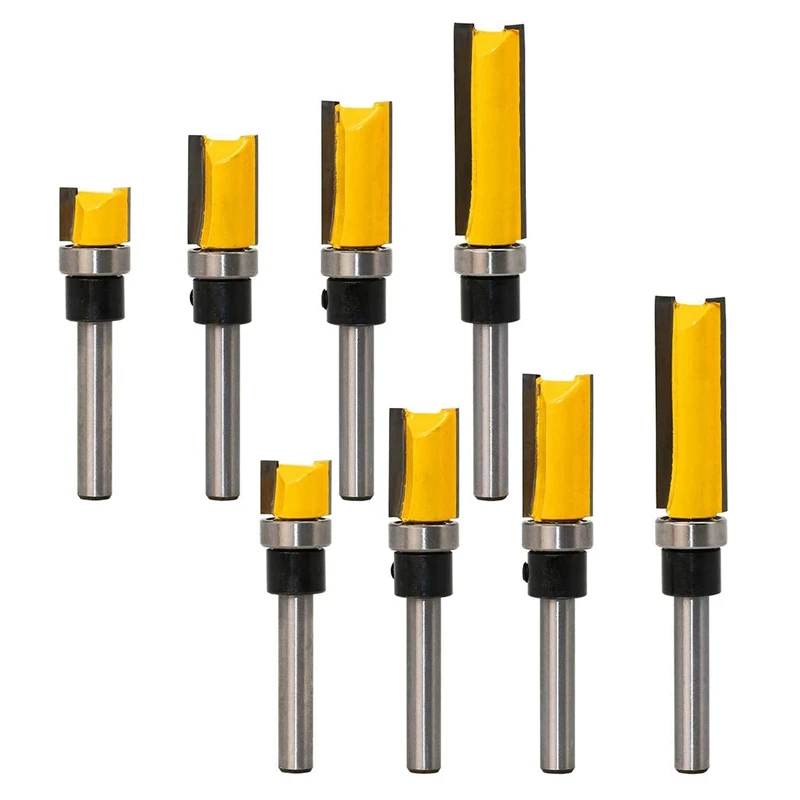 8Pcs Flush Trim Router Bits Top Bearing Router Bit 1/4 Inch Shank