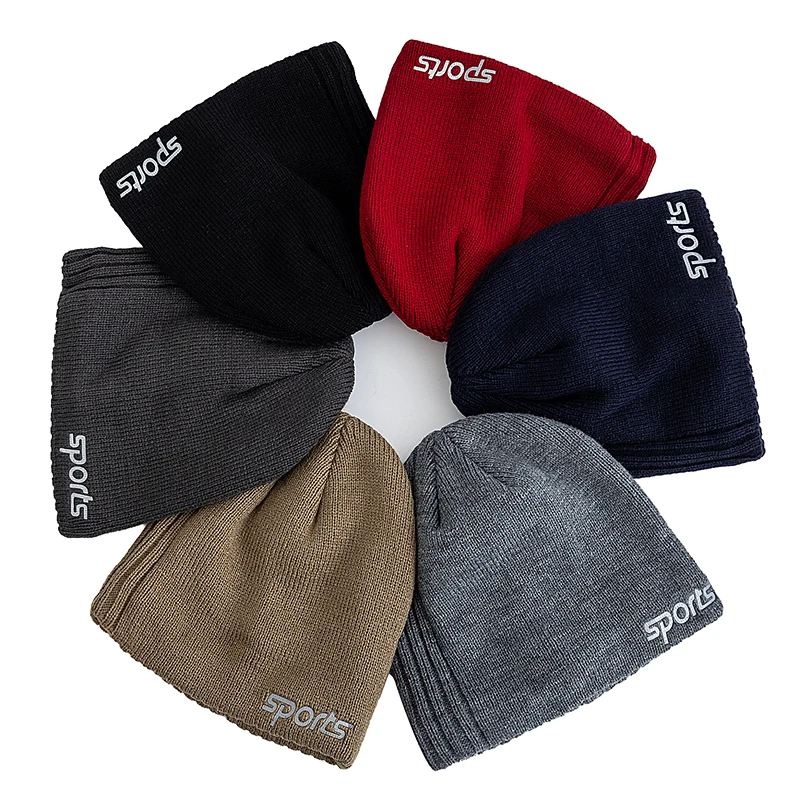 Unisex Sports Jacquard Winter Hats Fashion Knitted Hats For Men And Women Beanie Cap Outdoor Plush Fur Lined Warm Sports Hats