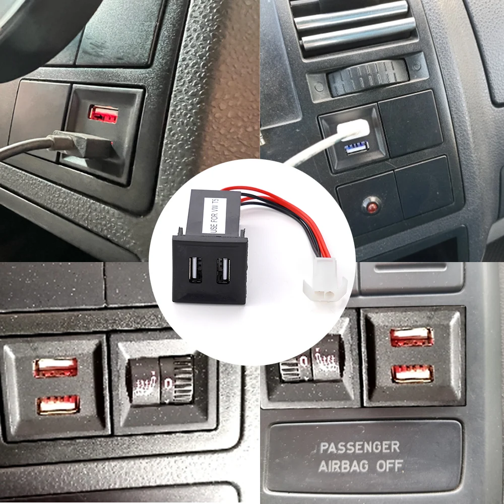 Car Dual USB Charger Adapter Socket For Volkswagen For VW T5 Transporter 2003-2009 Charger Dash Blank Switch car usb charger adapter