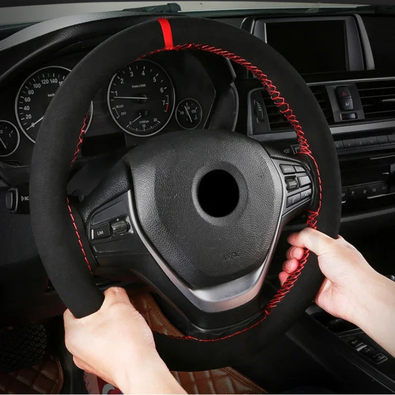 Red Carbon Fiber Pattern Steering Wheel Cover – Universal 15" / 38cm – Clip-On, Easy Install