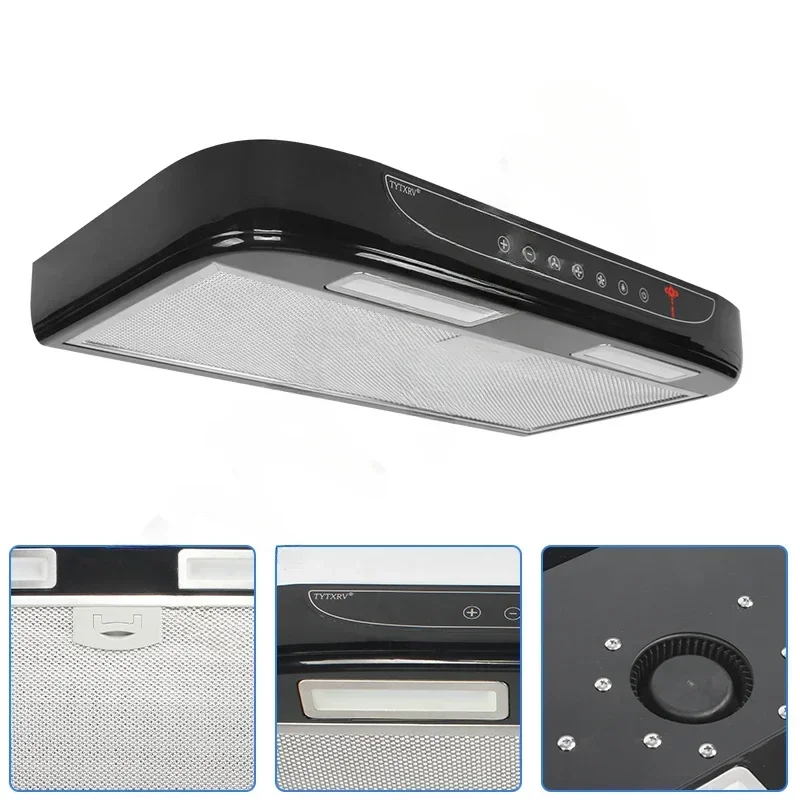 12V Car Kitchen Range Hood Stainless Steel With LED Light Removable Black For Cleaning Caravan Motorhome Camper 3