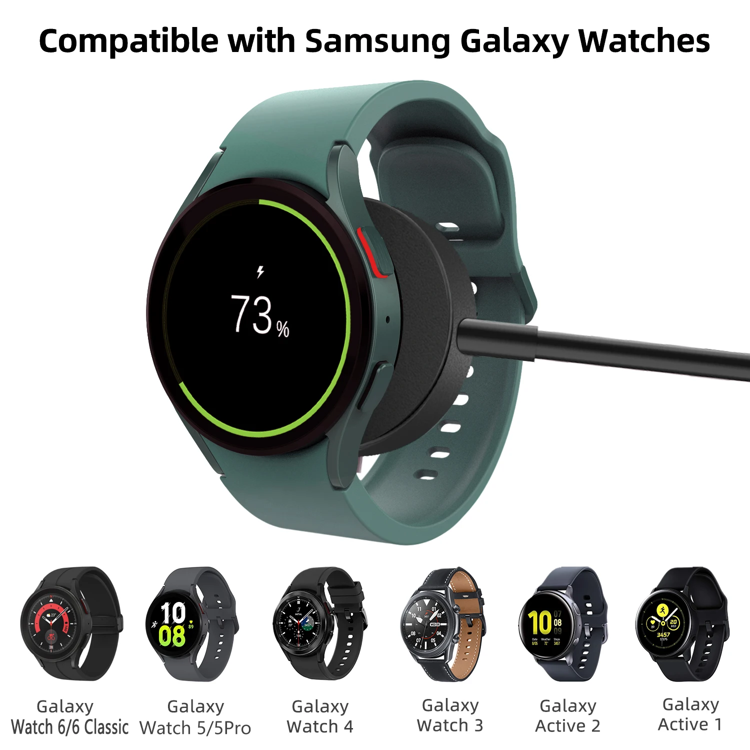 Aluminum Alloy Replacement Charger for Samsung Galaxy Watch 7/6/6 Classic/5/5 Pro/Ultra/FE USB Smartwatch Charging Dock