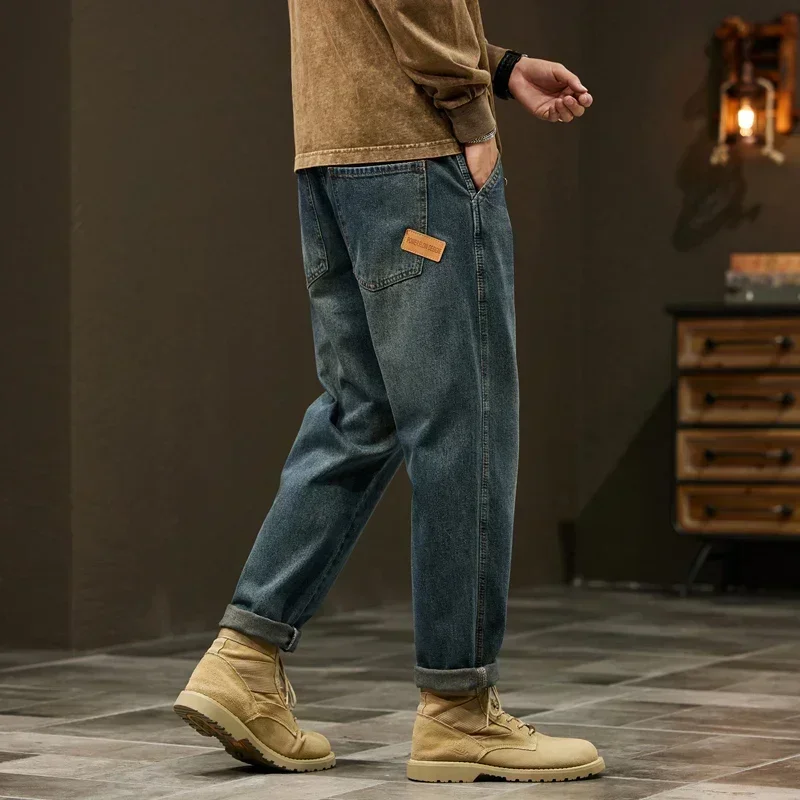 Baggy Jeans Mew Wide Pants Loose Fit Harem Pants Casual Fashion Patched Pockets Oversize Men\'s Trousers New Jeans Kpop