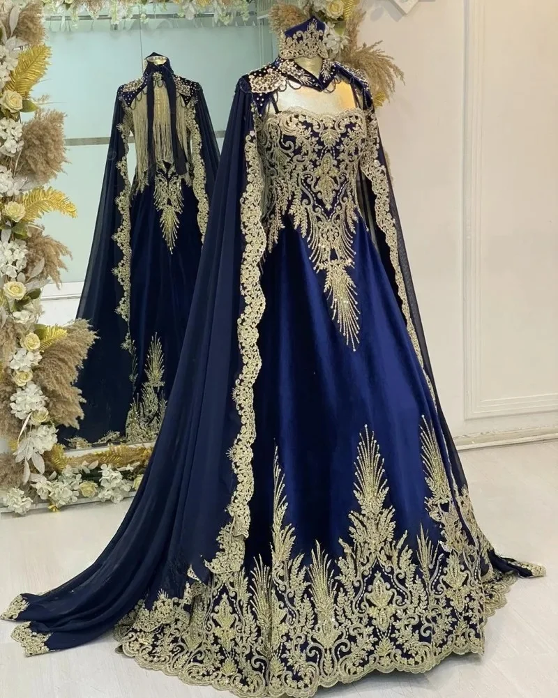 فساتين سهرة إسلامية قفطان مغربي أزرق على شكل حرف a...