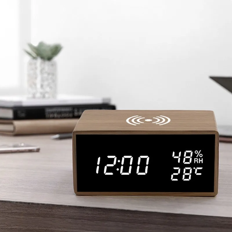 창의적인 다기능 무선 블루투스 스피커, 나무 소리 제어 알람 시계, 휴대폰 충전..