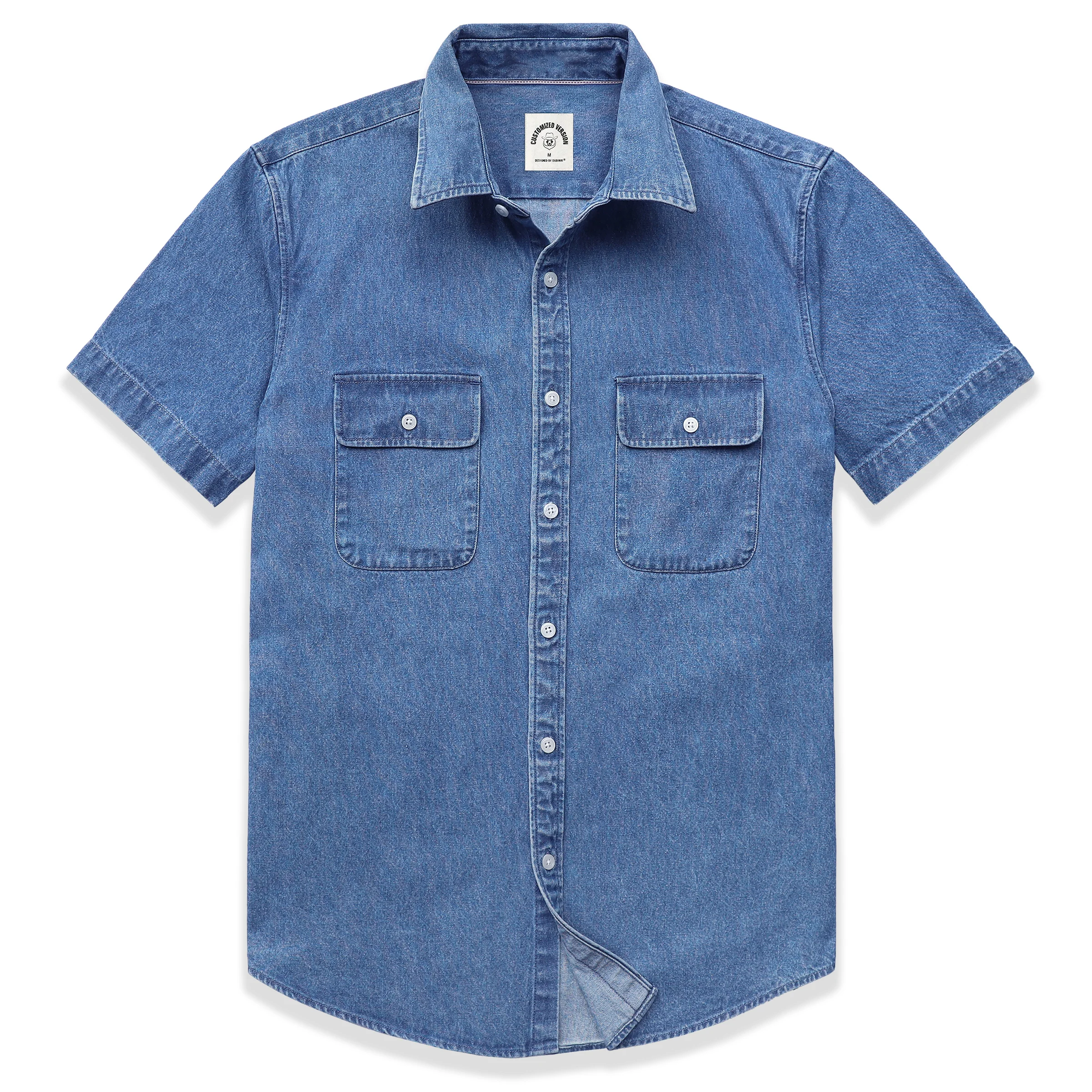 Mens Denim Shirts Button Down Short Sleeve Western Cotton Casual Work Shirt